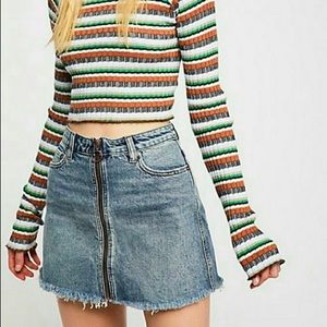 Free People Blue Denim Skirt with Full Zipper
